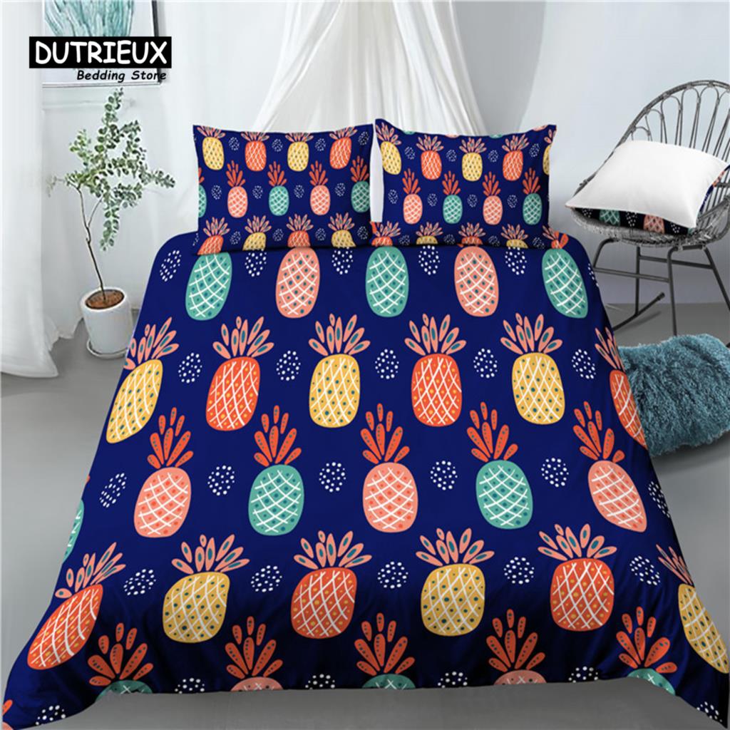 Home Living Luxury 3D Pineapple Print 2/3Pcs Comfortable Duvet Cover PillowCase Bedding Sets EU/US/AU Size