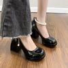 2025 Perlen Mary Janes Französische Nische Dicke Ferse Einzelne Schuhe Damen Schleife Hoher Absatz Damenschuhe Ein-Knopf-Schuhe