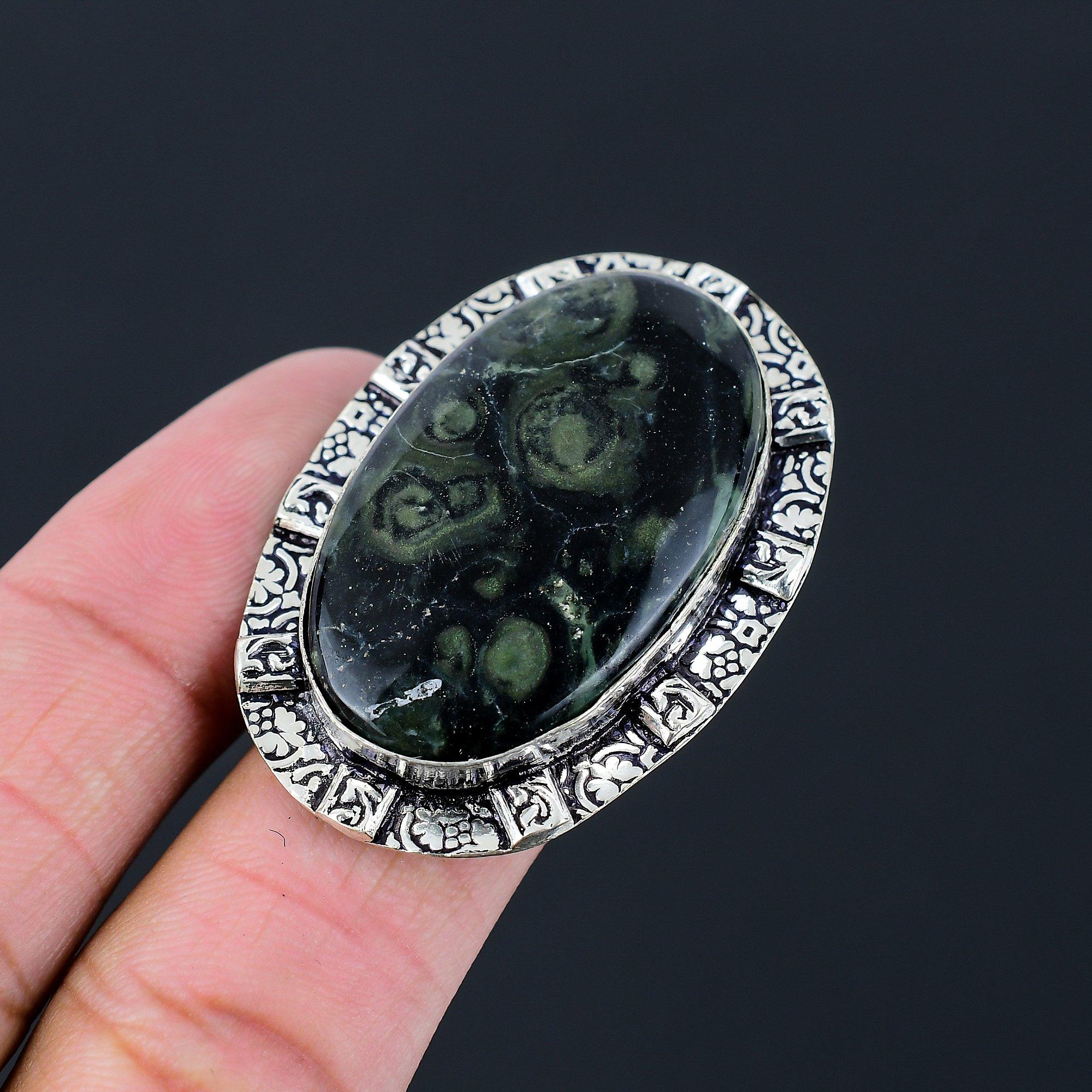 925 Sterling Silver Oval Natural Kambaba Jasper Mother Multi Stone Ring US 8.5 8.5