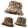 Women Winter Hat Flat Dome Leopard Print Basin Hat Thickened Warm Plush Bucket Hat Warm Knit Outdoor Hat