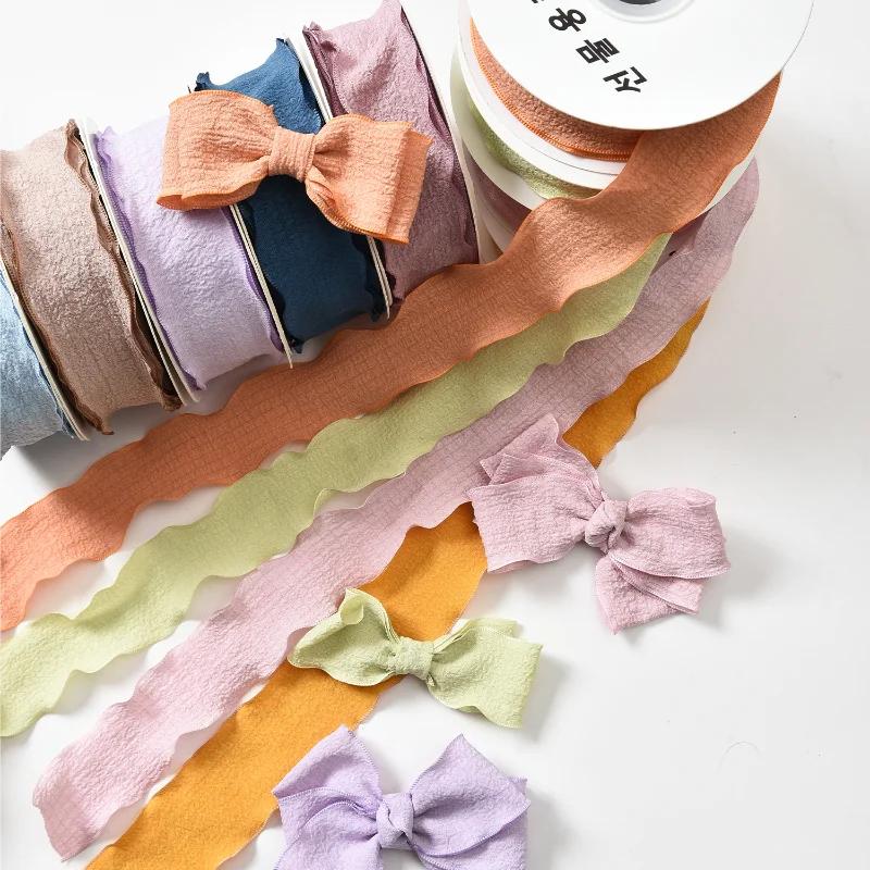1PC 10 Yards Fishtail Yarn Ribbons 2.5cm Wave Edge Pleated Gifts Packaging Material Gift Wrapping Bouquets Chiffon Ribbon