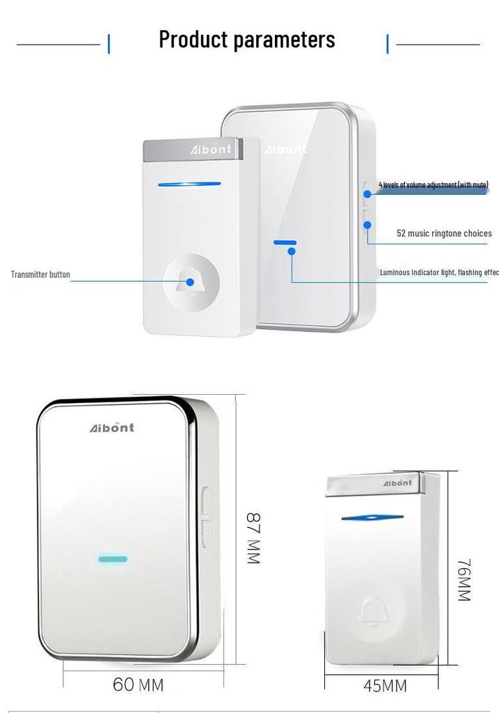 Smart Wireless Self-Powered Doorbell with UK/EU Plug - Dual Music System