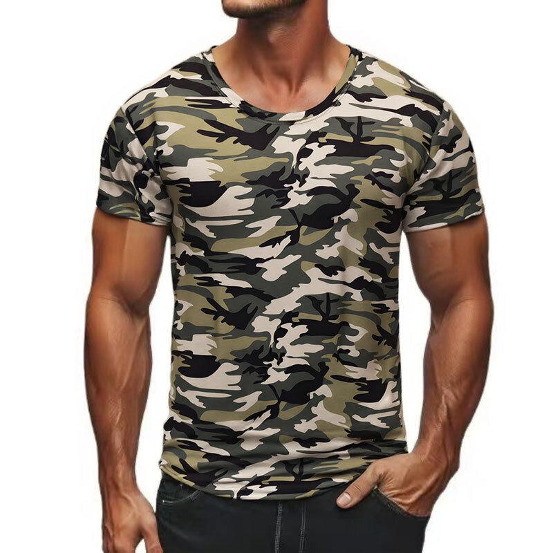 Mens Camo Print Crew Neck Short Sleeve Slim Fit Casual T Shirt S