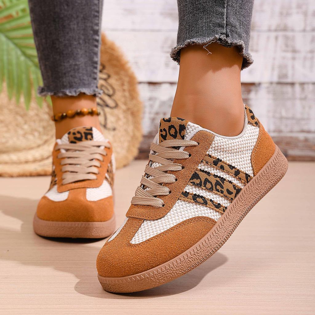 Sneakers Women Casual Shoes Women Low-Top  Golden Leopard Print Lace-Up Ankle Strap Moccasin Style Shoes Minimalist  All Season
