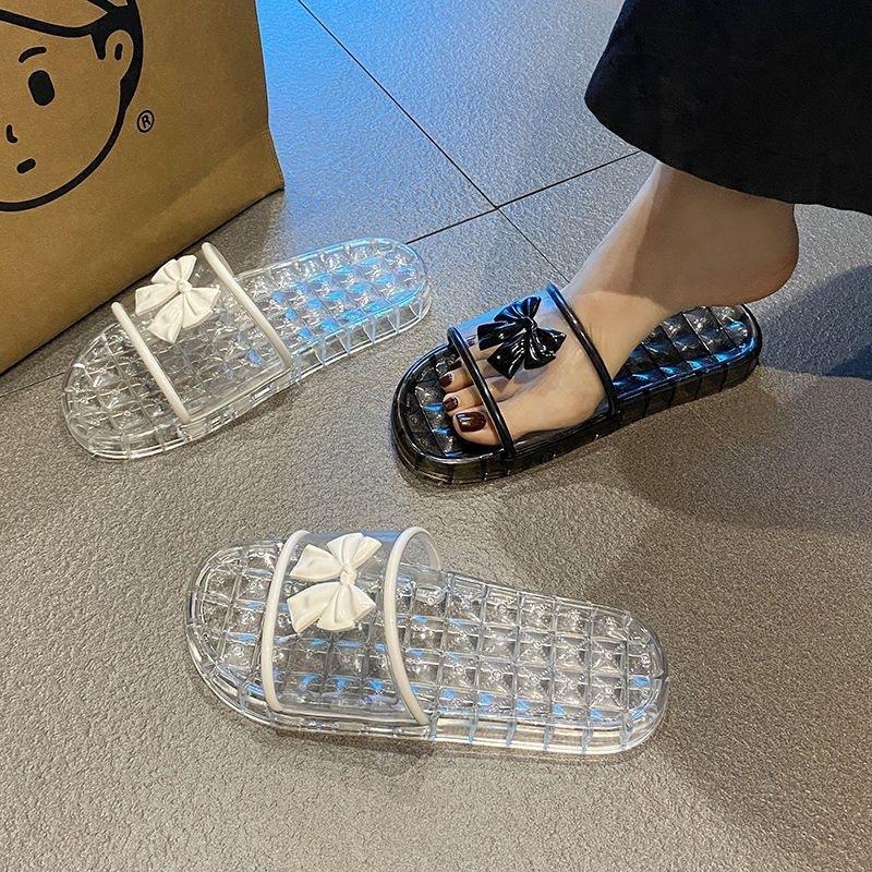 Crystal bow slippers women's fashion transparent outer wear summer home indoor bath non-slip cool slippers women