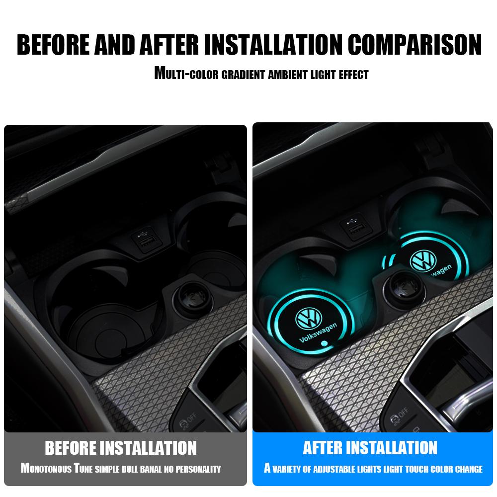 2025 Hot 2pcs Car LED USB Illuminated Color Ambient Light Water Cup Lamp Pad Anti Slip Mat Pad For Volkswagen VW R GTI Golf 4 Mo