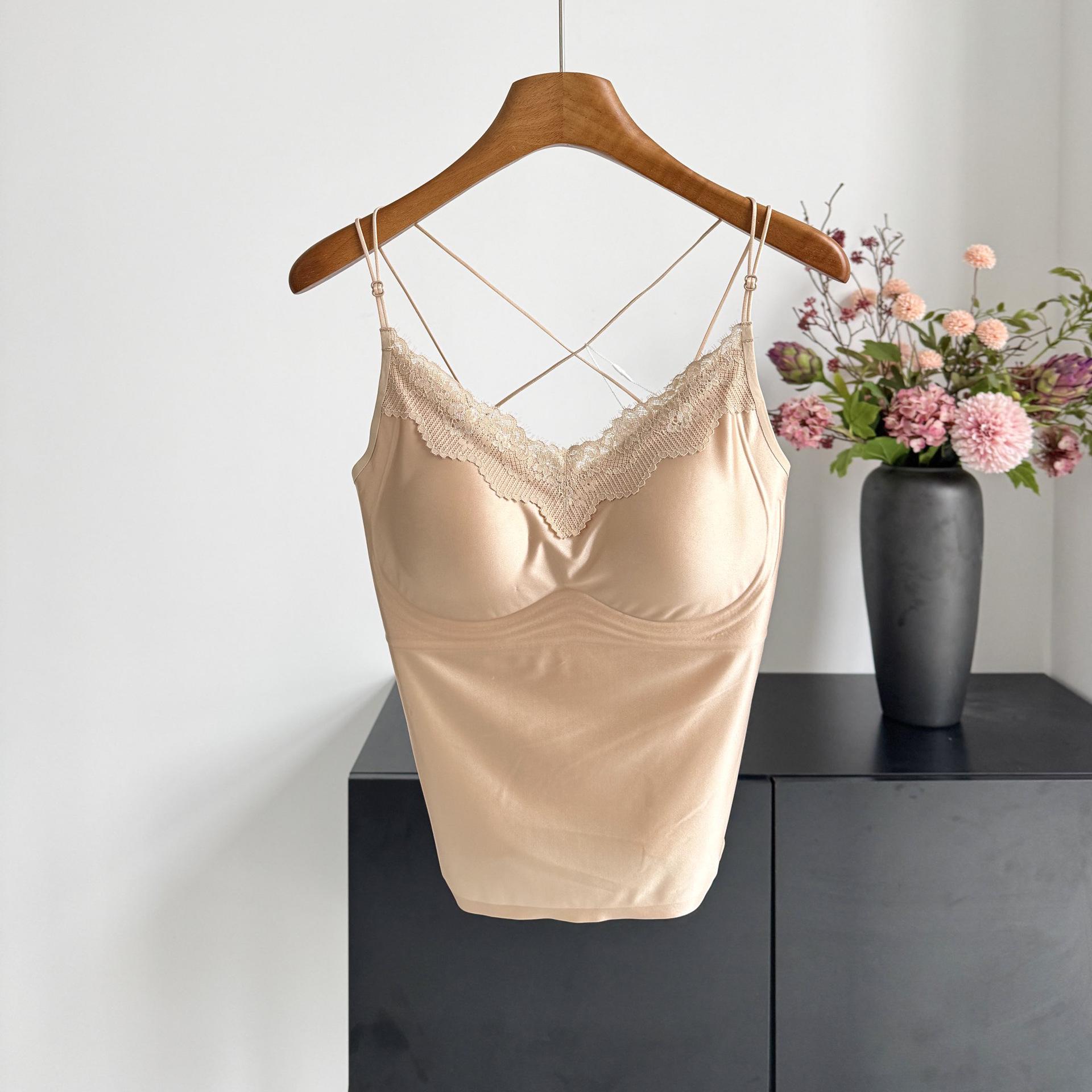 

Versatile Lace Satin V-Neck Camisole Bra – Spring/Summer XL тілесний