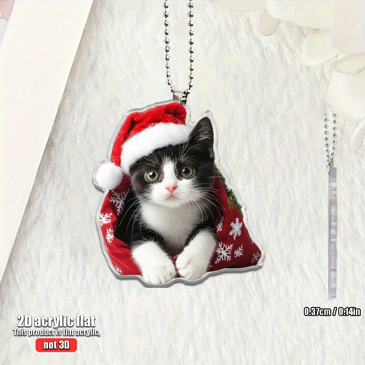 

1/4 2D Plane Christmas Cat Wearing Red Cloak Suitable for Car Home Festival Decoration Christmas Tree Pendant Christmas Gift