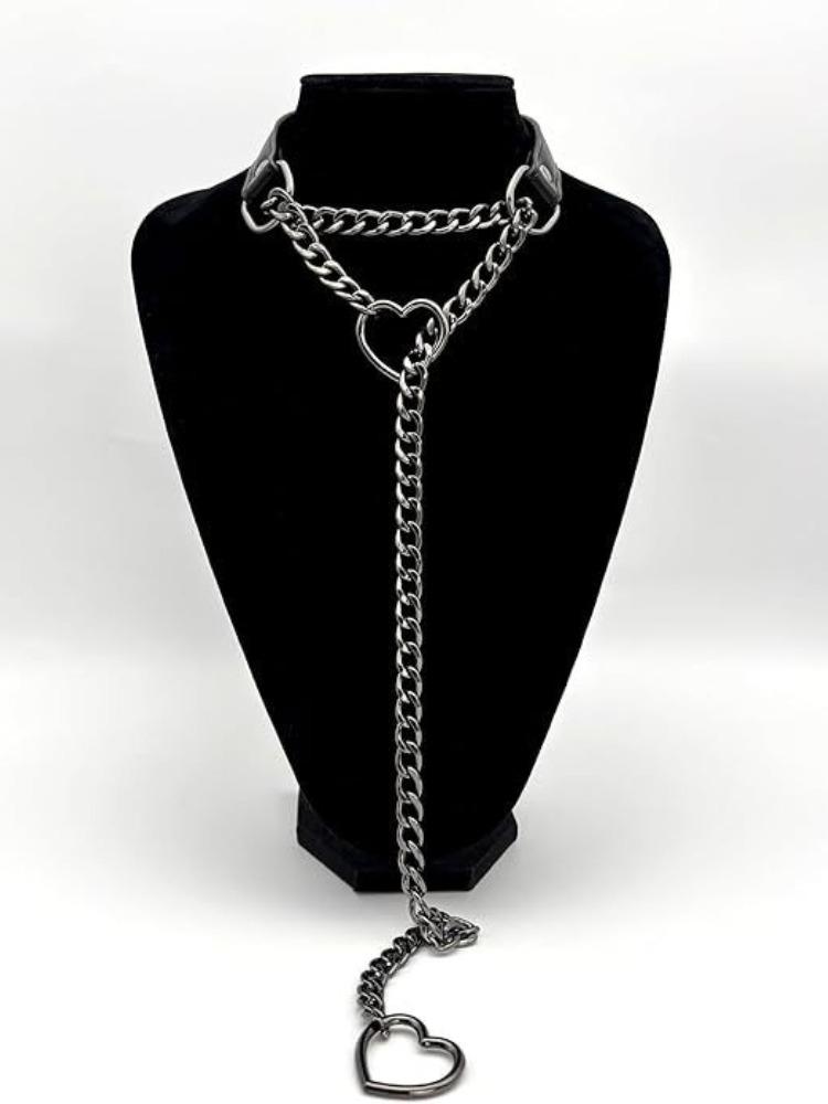 Collar Gargantilla de Cadena Deslizante con Corazón de Cuero PU de Acero Inoxidable para Mujeres Accesorios Góticos Joyería Punk Gótica Harajuku Regalos white