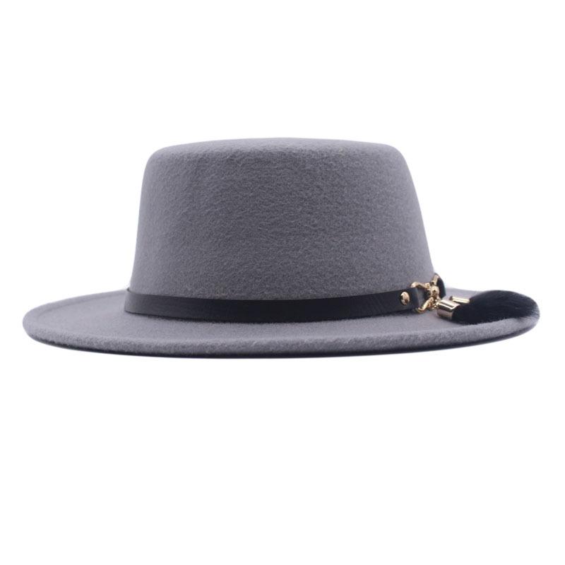 Nouveau chapeau haut de forme à dessus plat pour l'automne et l'hiver, accessoires en fourrure de lapin, chapeau en laine, chapeau panama jazz, chapeau en feutre à larges bords