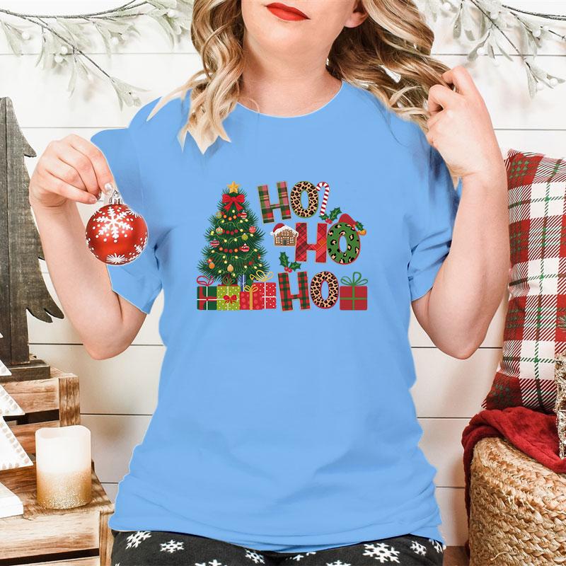 New Christmas Tree HO HO HO Print T Shirt Women Funny  Merry Christmas Tops Tees Female Short Sleeve Crew Neck Women Xmas Tshirt