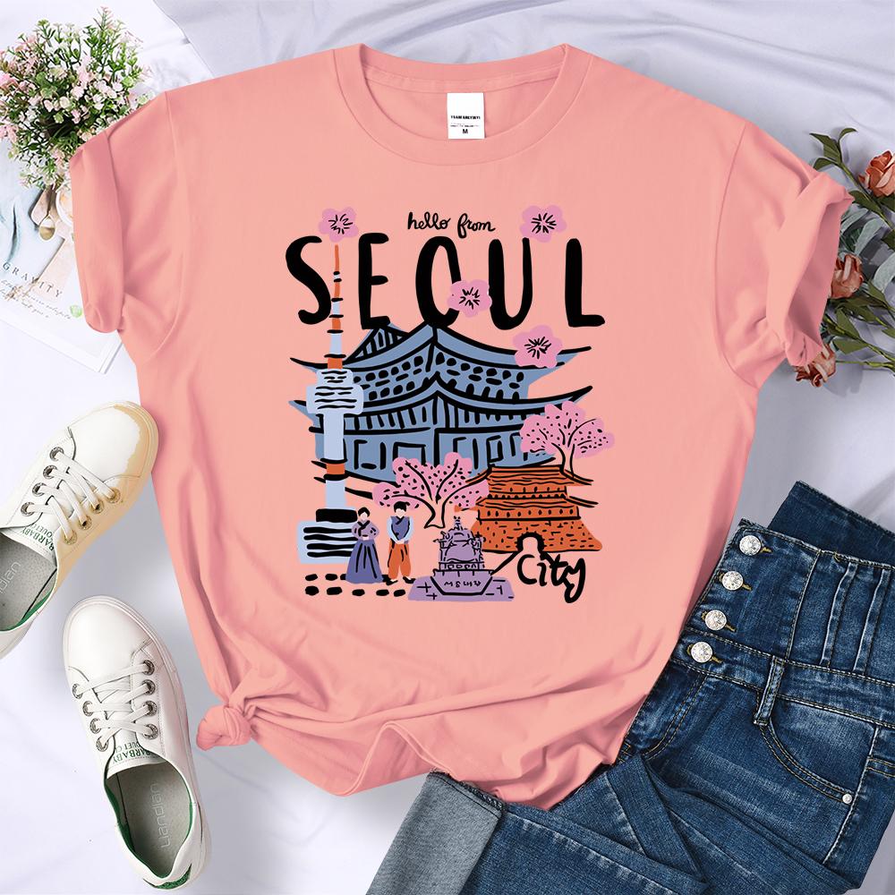 Seoul Beautiful Scenery Print Tee Shirt Woman Soft Summer Streetwear O-Neck T Shirt Multicolor Sports Short Sleeve
