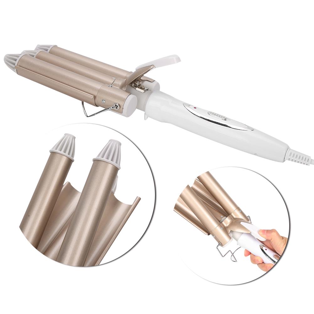 Three Barrel Curling Iron Salon Hairstyling Waver Hair Crimper Hairdressing Tool 25mm 110‑240VUS Plug