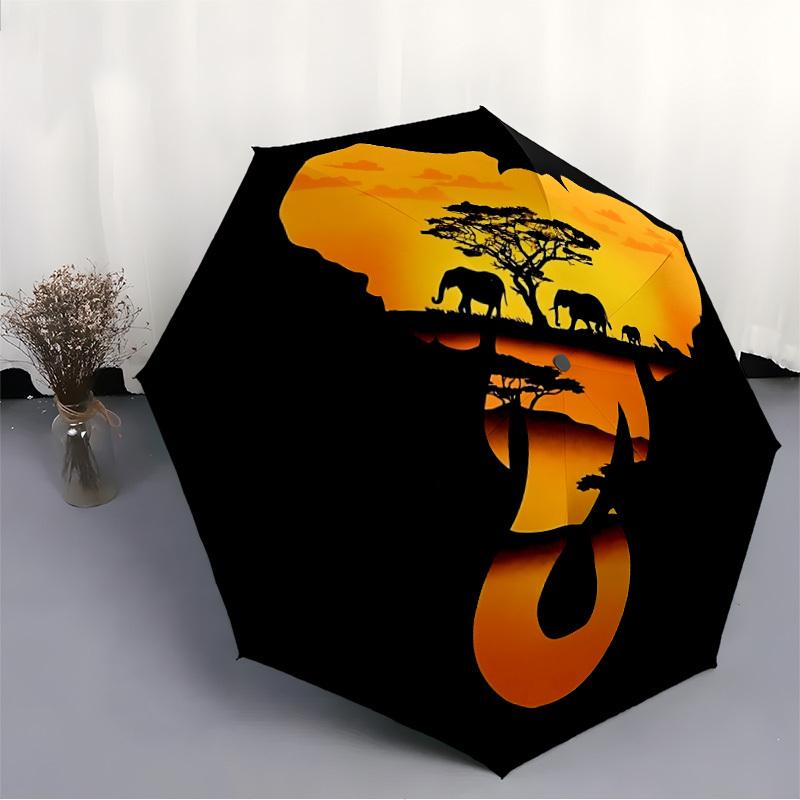 1pc African Safari Automatic Folding Umbrella - 8-Rib Compact Travel Umbrella Durable & Portable for Outdoor Use, Perfect Gift for Birthdays105
