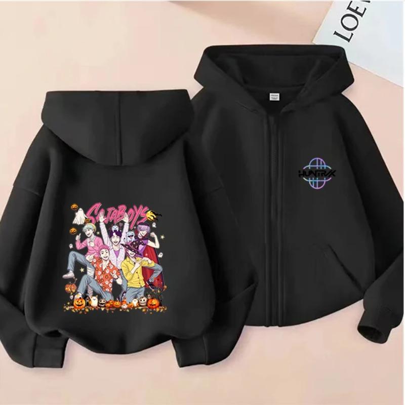 Christmas Gift Kids Zipper Hoodie Warm Fashion Interesting Creative Kpop Demon Hunters Cartoon Anime Comfortable Zipper Hoodies