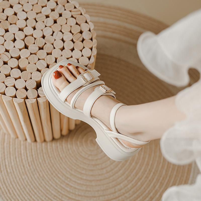 Platform sandals women's spring and summer new one-word strips Roman shoes soft sole Korean version Roman shoes outdoor beach shoes women