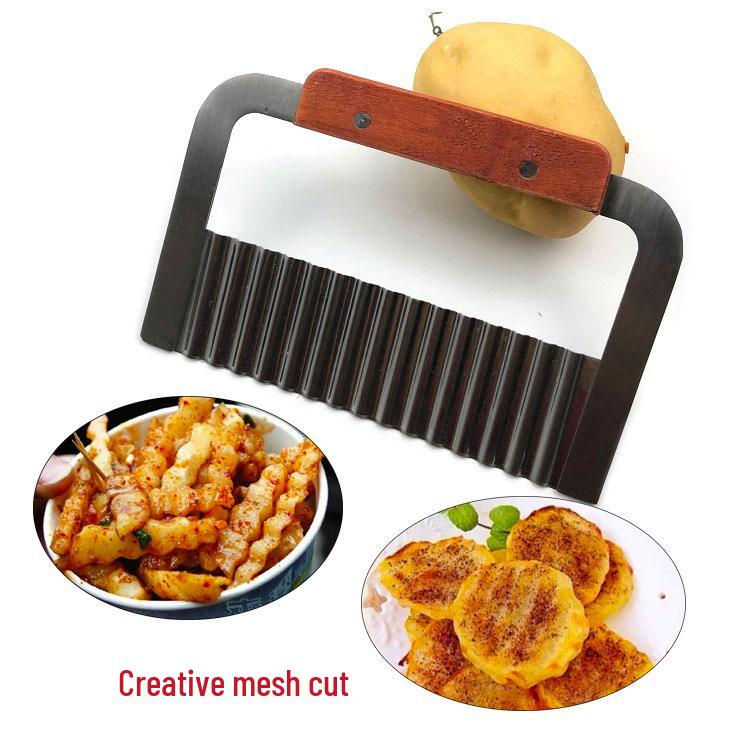 Creative Wavy Potato Slicer & Shredder with Wooden Handle - Multifunctional Kitchen Tool for Fruits & Vegetables