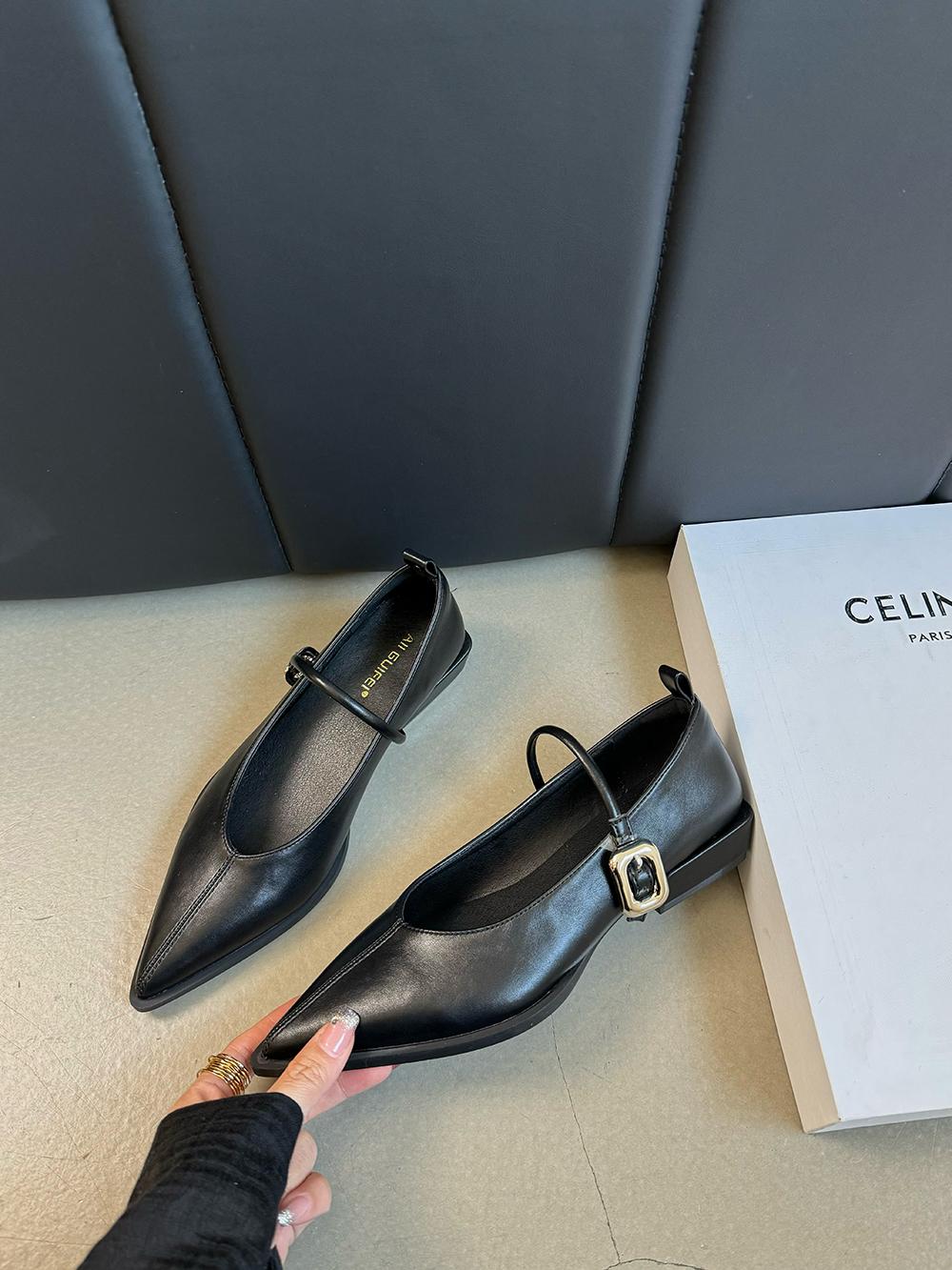 

Модные женские туфли-лоферы с острым носком, черные, коричневые, белые, повседневные туфли-мюли с пряжкой на ремне, неглубокие туфли-лодочки на низком плоском каблуке для вечеринок, размер 40 5.5 чёрный