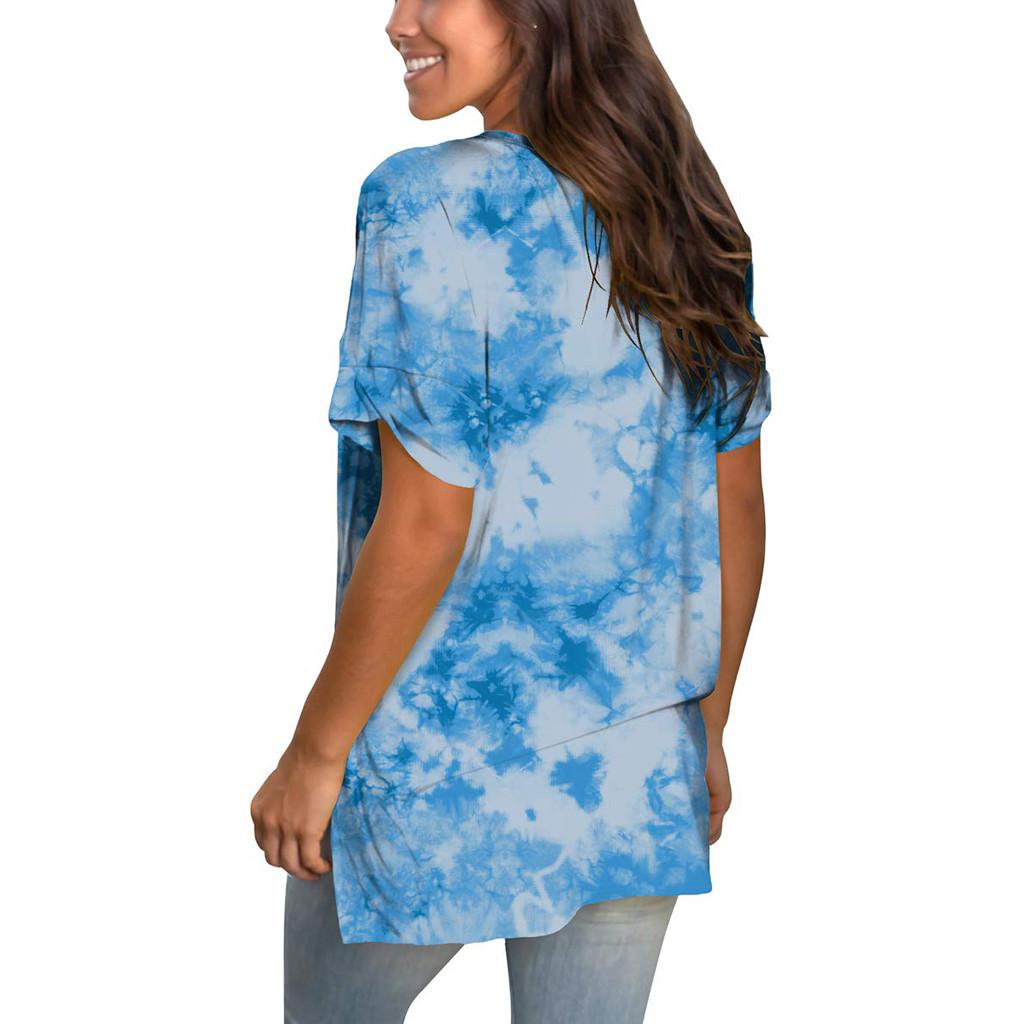 Womens Fashion Plus Size Gradient Color V-Neck Short Sleeve T-shirt Tops Blouse