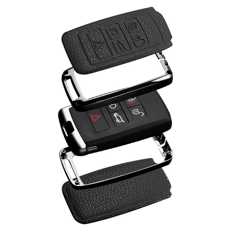 Alloy Leather Car Remote Key Case Cover For Jaguar XF XJ XE S-Type F-Type X-Type F-Pace I-Pace E-Pace Android XFR XKR Keychain