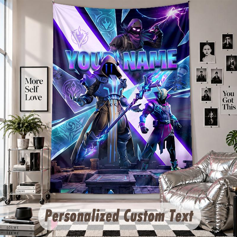 Wall Hanging Tapestry With Custom Name & Text, Fortnite Decorative Tapestry For Bedroom