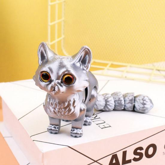 3D Printed Cat Toy Stress Relief Simulation Cat Toy Articulated Animal Fidget Toy Desktop Pet Model Office Desk Decoration Ornament