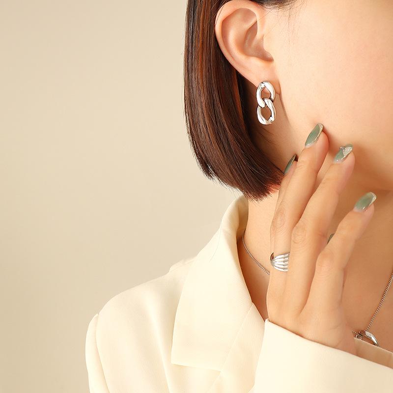 Minimalist Fashion Titanium Steel Jewelry Set: European & American Style Necklace and Earrings for Women & Girls