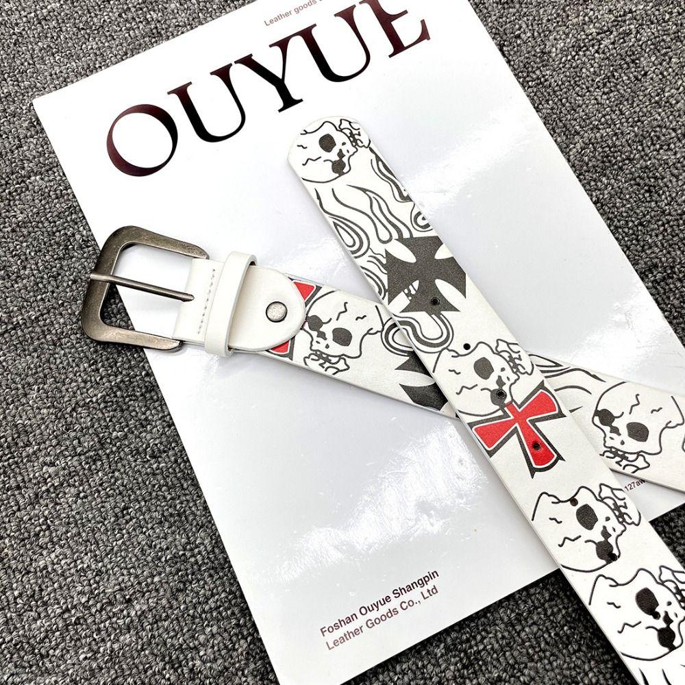 Y2k Skull Belt Jeans Decor Pu Cross Waistbands Simple Skeleton Belt  Female/Girls