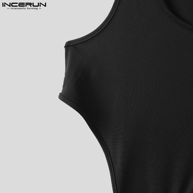 INCERUN Salopete fără mâneci cu decolteu adânc în U pentru bărbați, salopete, body, lenjerie de corp