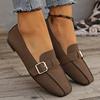 Square Toe Flat Single Shoes Women's New Suede Metal Buckle Soft Sole Anti-slip Wear-resistant Low-top Shoes