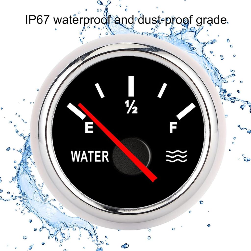 2in Pointer Water Liquid Level Gauge, RV Truck Water Tank Gauge, Universal Liquid Level Measurement for Marine Boat (Silver Black)