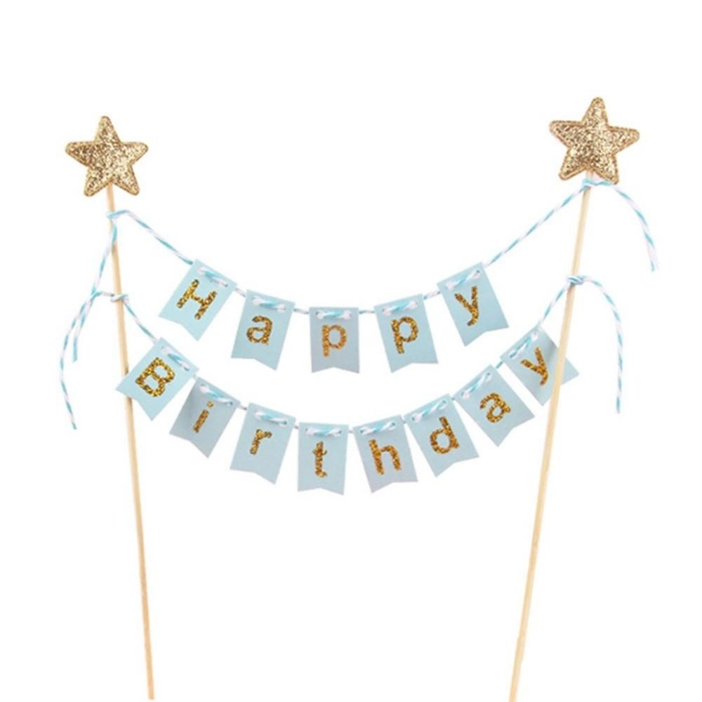 DIY Boys Girls Bunting Gold Stars Banner Party Supplies Cake Flags Cake Topper Baking Decoration