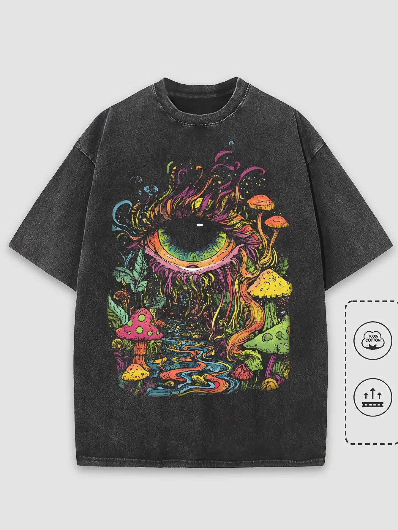 

Washed Cotton MenS Unisex Graphic TShirt Mushroom Forest Crewneck Highend Luxury Oversized Unisex Washed Vintage Loose L
