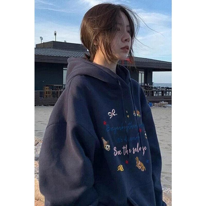 Pure Cotton Hooded Fleece Thickened Pure Cotton Sweater Women's Thin Loose E Retro Jacket