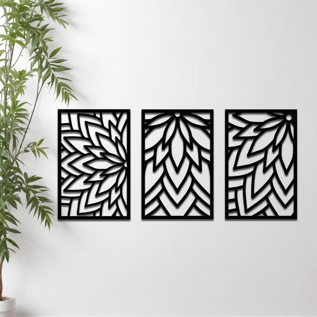 Pre-Laminated Pine Wood Flower Pattern Wall Art | Laser Cut Precision | For Home Décor | For Gifting (Set of 3)