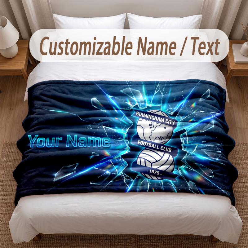 BIRMINGHAM CITY Printed Flannel Blanket Custom Name Text Soft Warm Throw For Bedroom Holiday Gift