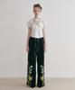 Tusyesongjeu Black Flower Print Wide Jogger Pants