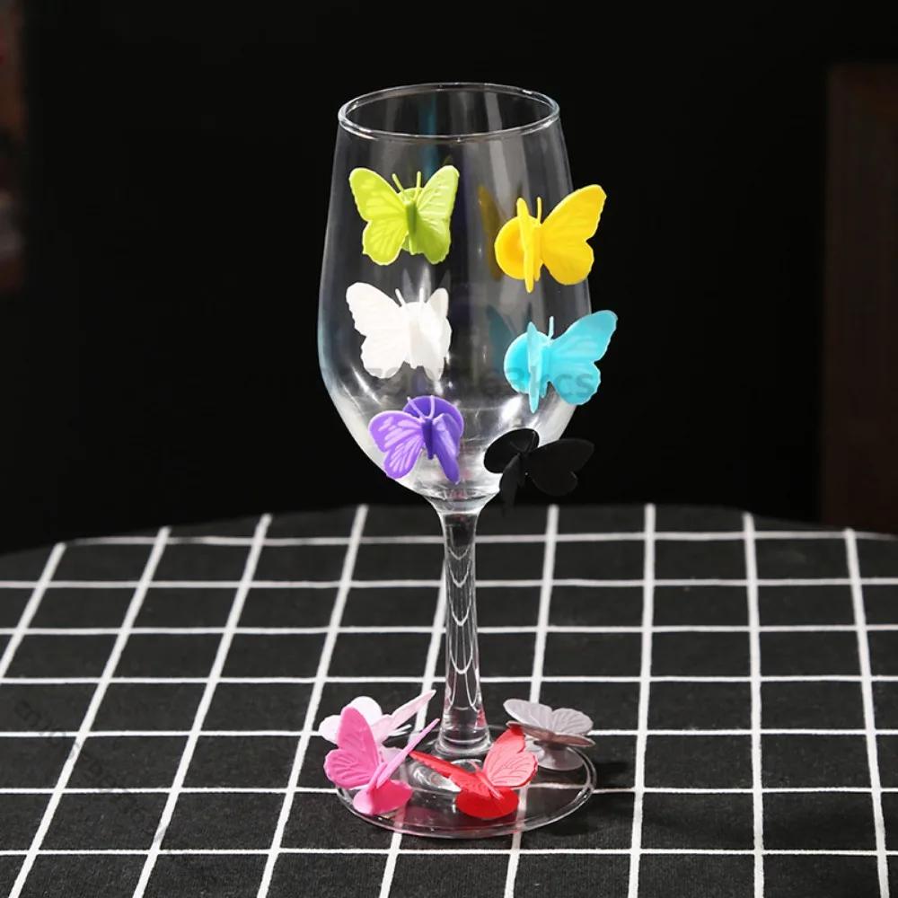 10pcs Wine Glass Markers Silicone Drink Glass Charms Wine Charm Tags Butterfly Suction Cup for Bar Party Family Drink Dinner