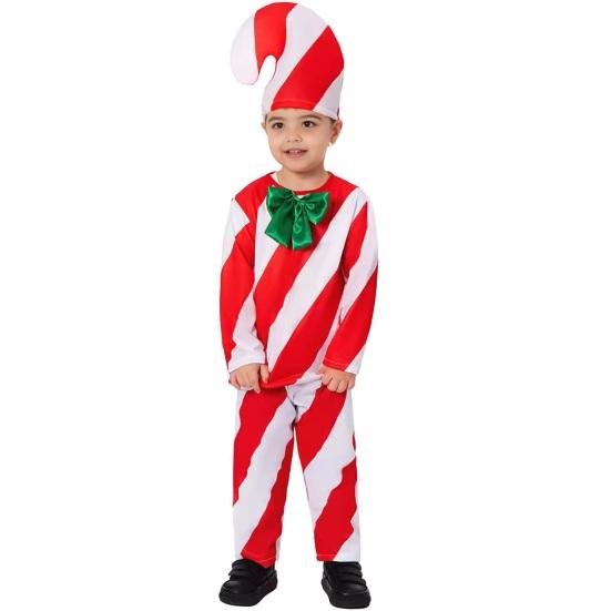 Candy Cane Christmas Costume for Adults Kids Red White Striped Top Pants Hat 3 Piece Set Christmas Cosplay Outfit for Men And Women