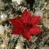 Fabric Artificial Magnolia Flower Sparkling Petal Glitter Edge Christmas Magnolia Pick with Stem Fake Glitter Flower
