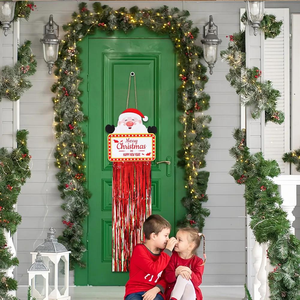 Merry Christmas Wooden Sign Christmas Decoration Wooden Welcome Door Sign Elk Old Man Tassel Hanging Sign Christmas Decorations