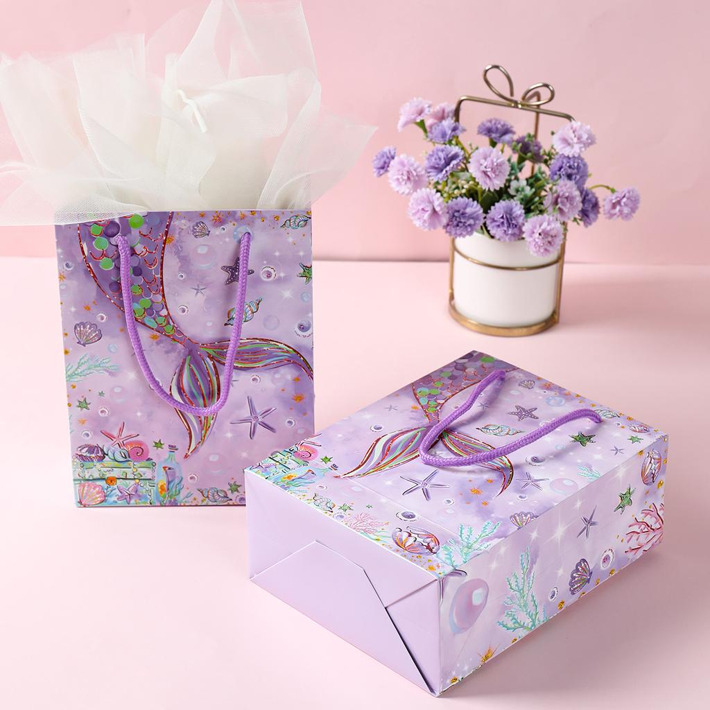 4pcs Mermaid Candy Bags Gift Packing Box Little Mermaid Theme Birthday Party Decor Under the Sea Party Favors Kids Baby Shower