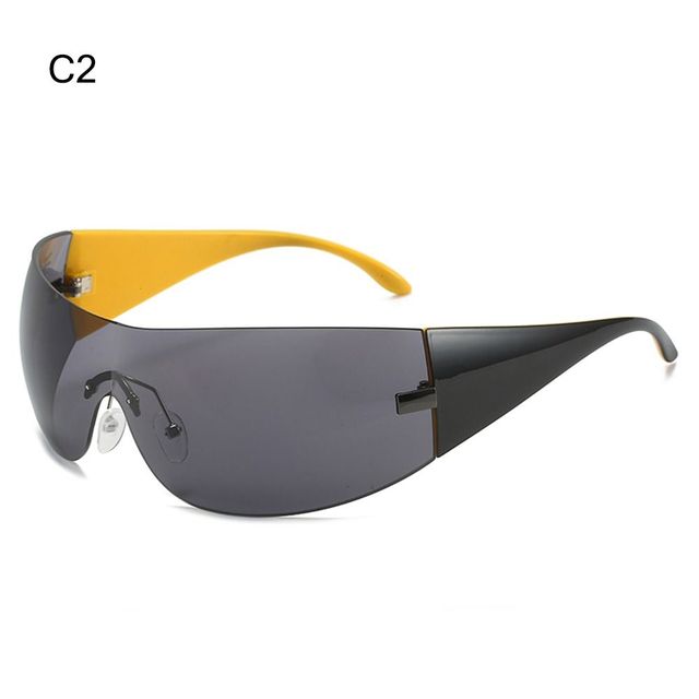 Trendy Y2k Sunglasses Women &Men Rimless Wrap -Around Sunglasses Futuristic One Piece Shades Fashion Hip Hop Sun Glasses