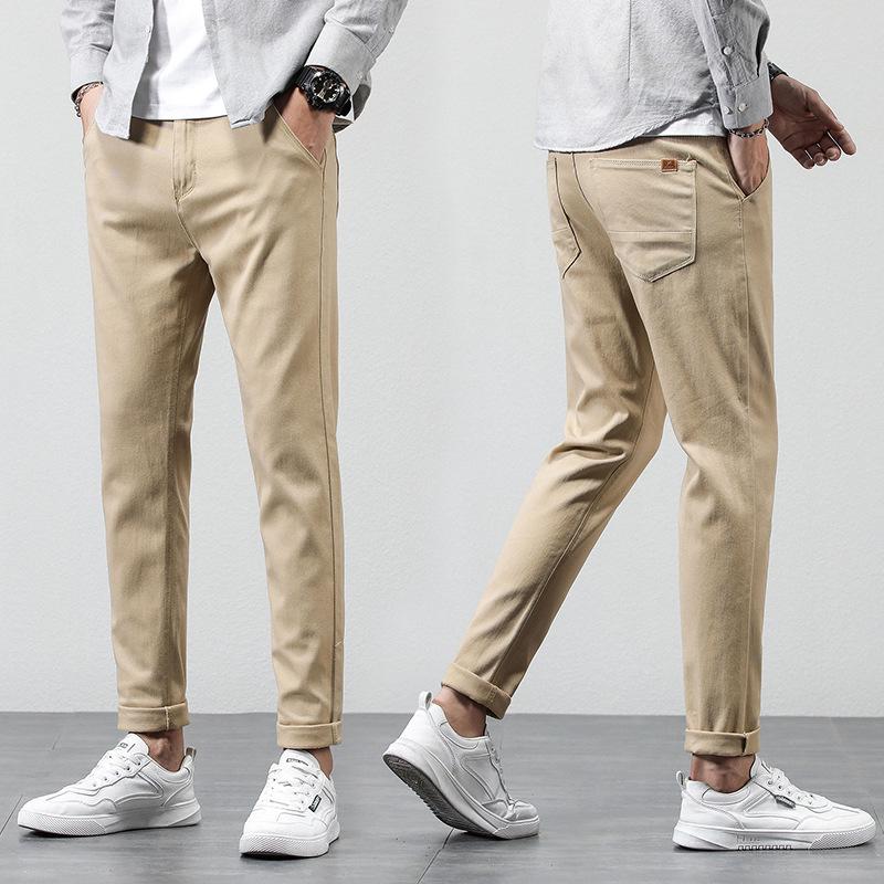 

Однотонные эластичные хлопковые мужские повседневные брюки - весна и осень 2023 г., корейский стиль 34 (Waist 94cm) 160 Jin хаки