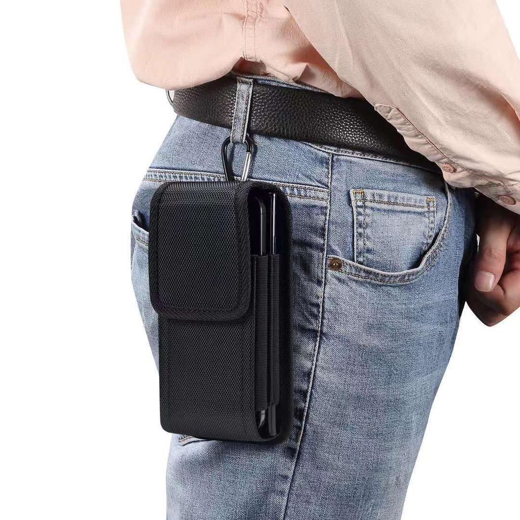 Dual-Layer Oxford Cloth Mobile Phone Waist Bag with Belt Clip and Card Slot for Two Phones