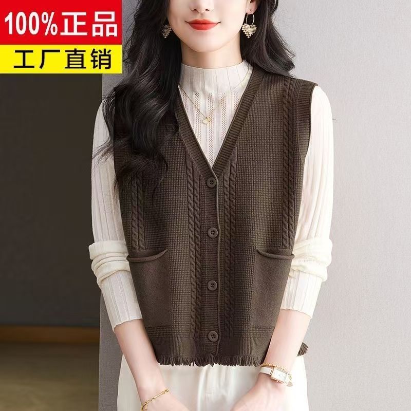 Sweater Spring and Autumn New Cardigan Vest Jacket Short Knitted Sweater Top Sleeveless Waistcoat