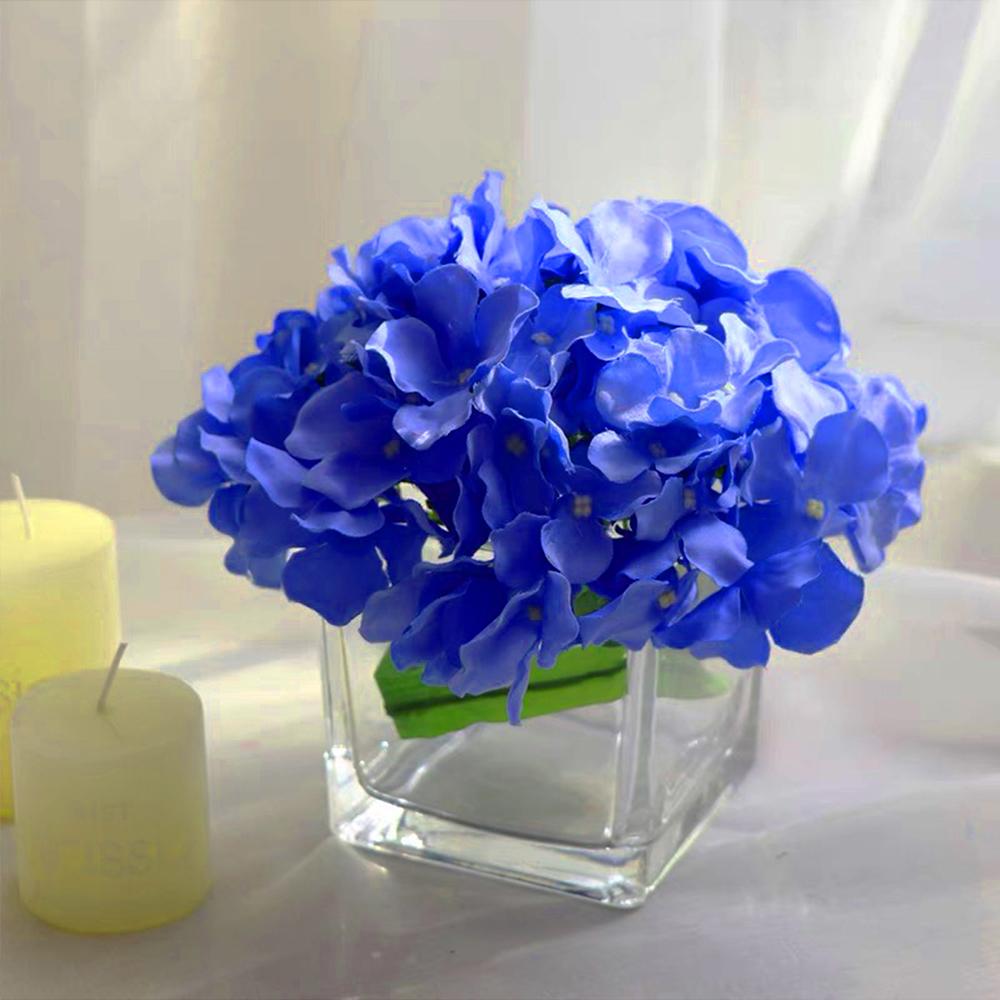 5 Stück Künstliche Hortensie mit Stiel Blau Falsche Hortensienstrauß Blume für Hochzeitsparty Heimdekoration Valentinstag