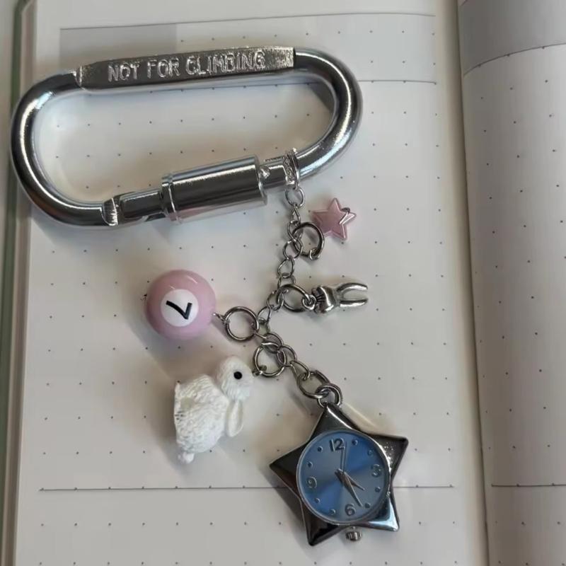 Rotating Star Dial Keychain Bag Charm Stainless Steel Alloy Pendant For Purse Backpack Gift for Women Girls