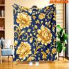 1pc 2D Flat Printing Spring & Summer New Arrival Golden Floral Theme Digital Print Blanket, All Seasons, Casual Throw, 100% Polyester Soft And Comfort