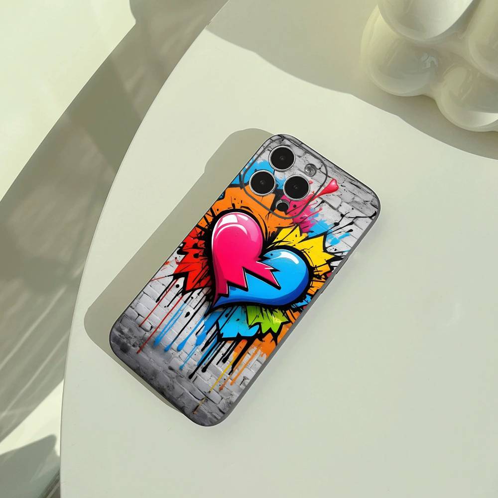 Cool -Colorful Graffiti Phone Case For iPhone 17,16,15,14,13,12,11 Pro Max,16Plus,XS Soft Black Cover